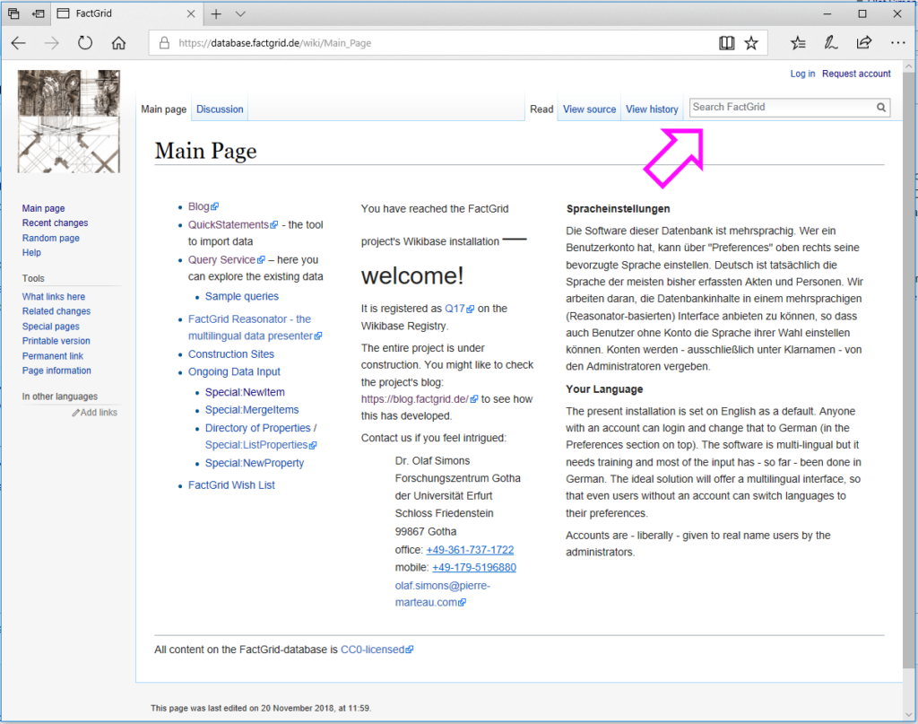 Link in die FactGrid Datenbank